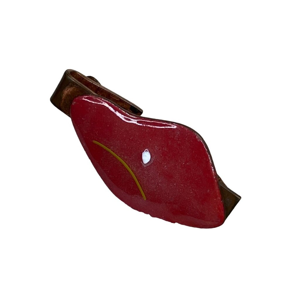 Unique Glazed Tie Clip Brick Red Abstract Artsy Brass Tone Metal